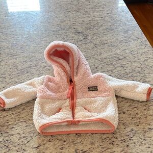 Eddie Bauer Cream Sherpa Hoodie with Pink Trim